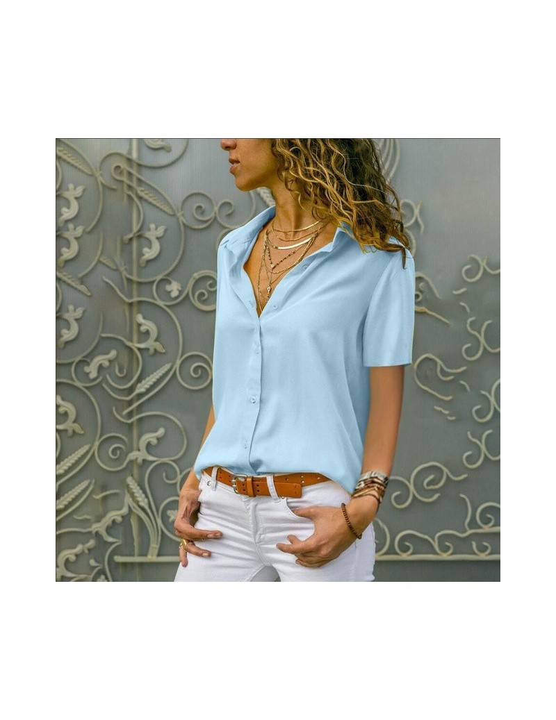 Blouses & Shirts Chiffon Blouse Fashion Short Sleeve Women Blouses and Tops Turn Down Collar Solid Office Shirt Casual Tops B...