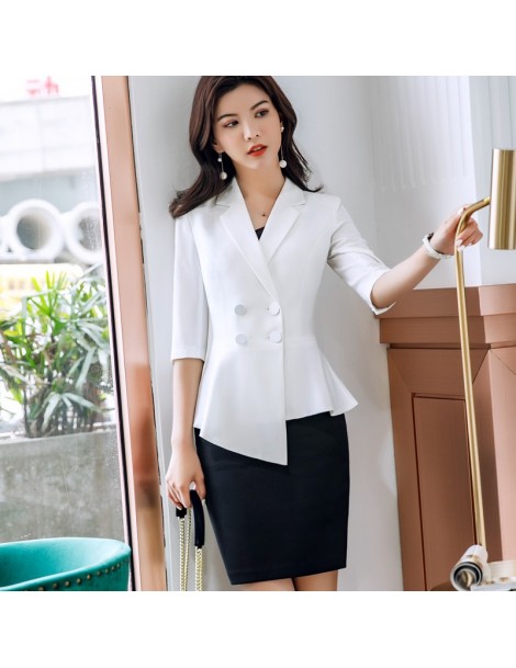 Skirt Suits Professional fashion female skirt suits 2019 new Business formal half sleeve blazer and skirt office lady intervi...