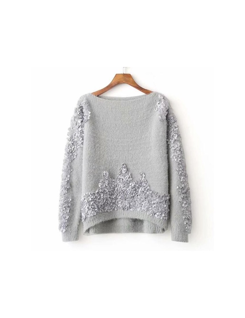 Pullovers 2017 Autumn Winter Imitation Mink Cashmere Sweater Women Loose Knitted Pullover Gray White Sweater For Women - Gray...