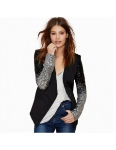 Blazers Women Work Wear Black Blazer Silver Gray Gradient Sequins Stitching Slim Ladies Blazers Coat Spring Lapel Suits Jacke...