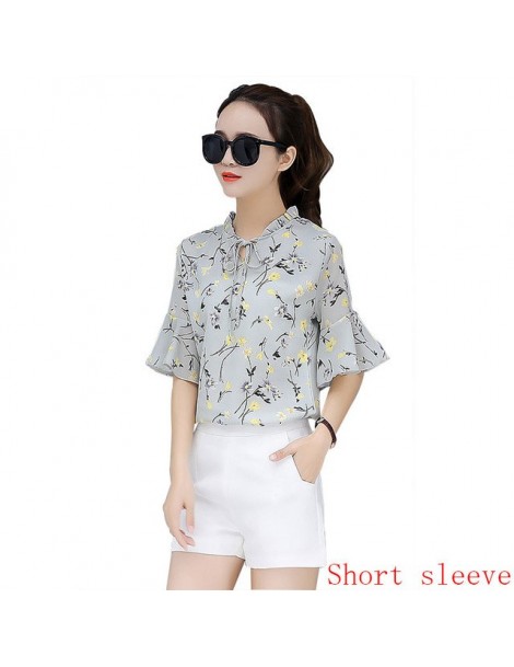 Blouses & Shirts Summer Casual Fashion Qualities Blouses Women Chiffon Flare Short /Long Sleeve Petal Floral Shirt Party Offi...
