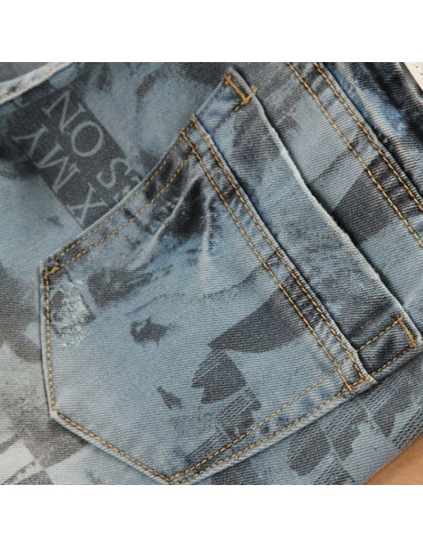 Jeans Women's fashion cotton water wash denim capris Letters beauty print jeans Summer shorts - Blue - 24931587874 $14.91