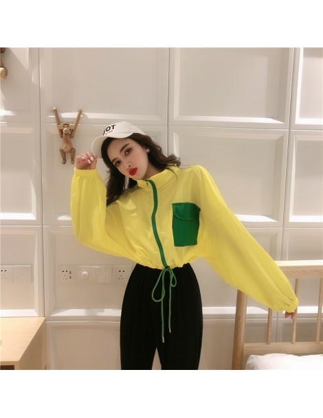 Jackets Korean Harajuku Style Summer Jacket Women 2019 New Hit Color Pocket Design Long Sleeve Summer Protection Coat Woman B...