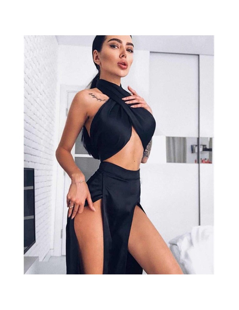 Women's Sets New Women Tracksuits Sexy Crop Top High Spliced Pants Clothes Set Bodycon Set Outfits Femme - 4F3077729230 $26.49