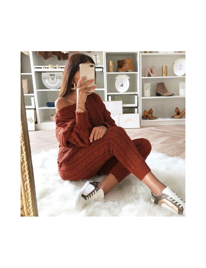 New Autumn Cotton Tracksuit Women 2 Two Piece Set Sweater Top+Pants Knitted Suit O Neck Knit Set Women Outwear Two Piece Set...