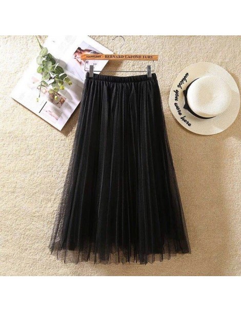 2019 summer tulle long skirts Women black beige pink gray white Mesh pleated skirt Layers A line Girl vacation beach skirts ...
