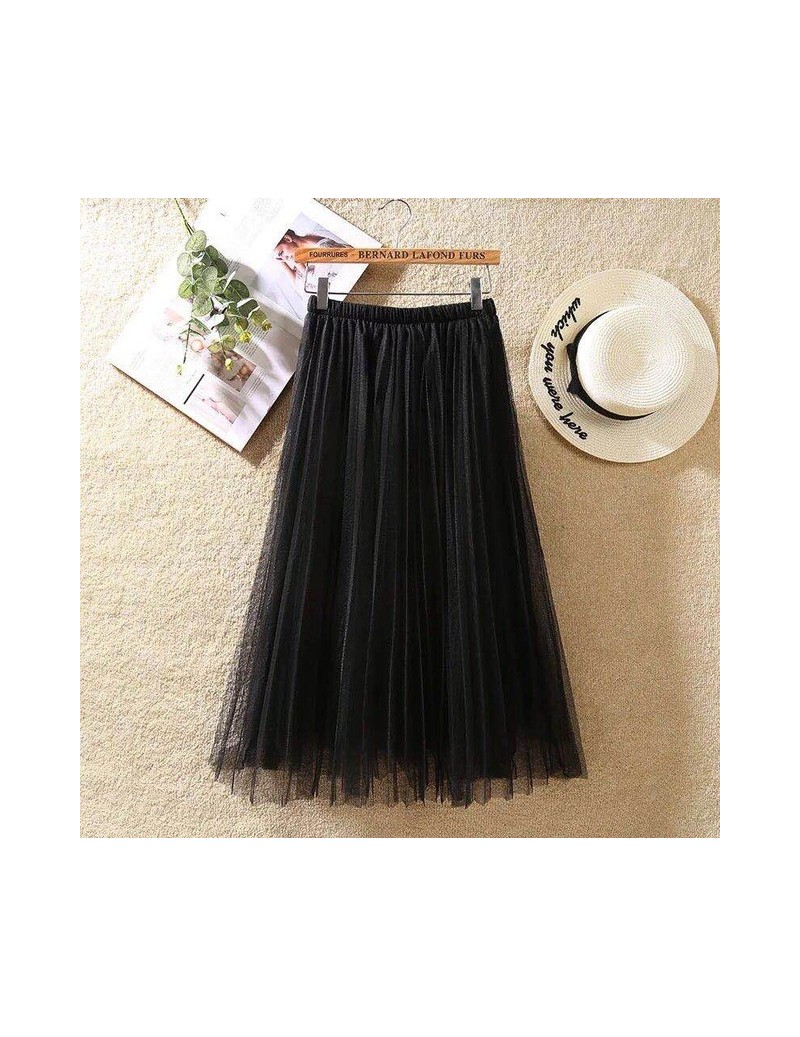 Skirts 2019 summer tulle long skirts Women black beige pink gray white Mesh pleated skirt Layers A line Girl vacation beach s...