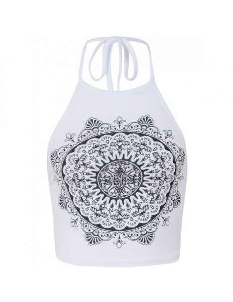 Tank Tops Fashion White/Black Women Backless Sexy Cropped Tops Printed Sleeveless Halter Neck Tank Crop Tops Vest T Shirt HO8...