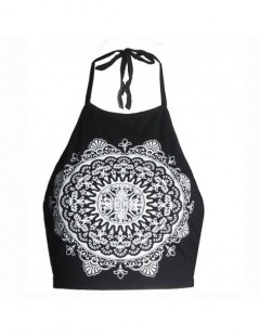 Tank Tops Fashion White/Black Women Backless Sexy Cropped Tops Printed Sleeveless Halter Neck Tank Crop Tops Vest T Shirt HO8...