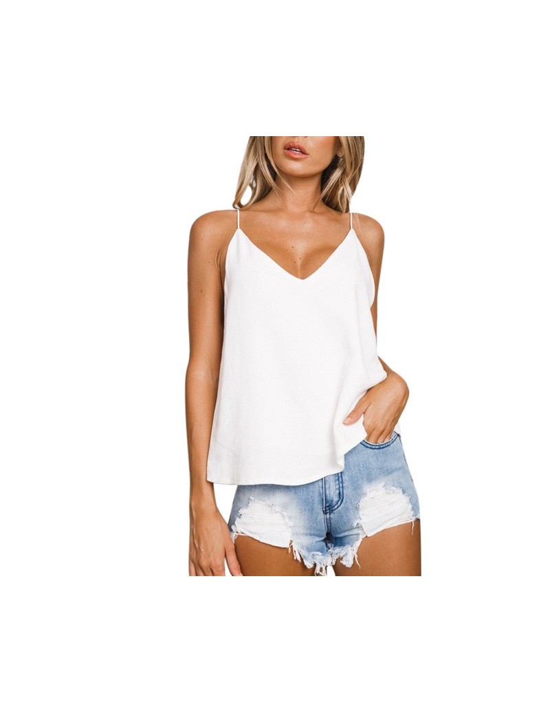 Tank Tops Women white Sexy V-Neck Loose Backless Sling Crop Camis Straps summer beach Fashion vintage Tank Top moda mujer 201...