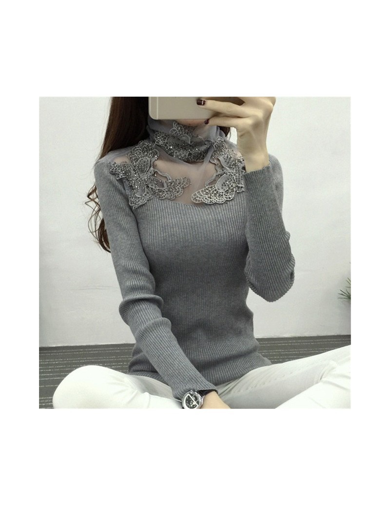 New Women Turtleneck Sweater Autumn Winter Mesh Patchwork Knitted Pullovers Flowers butterfly Basic Sweaters Female Tops AB7...