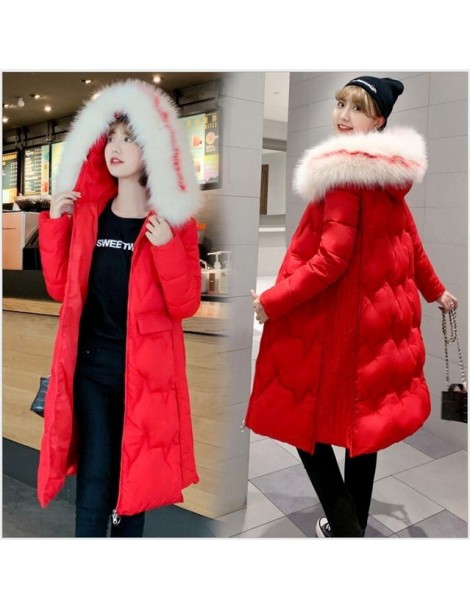Plus size Winter Jacket Women Big Fur Collar Hooded coat female Warm Long Thicken Cotton parkas women 3XL Outwear R259 - Red...