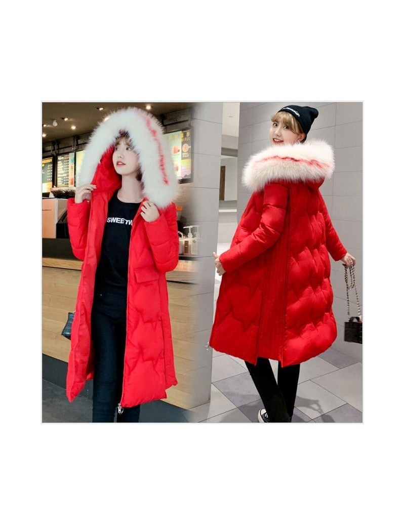 Plus size Winter Jacket Women Big Fur Collar Hooded coat female Warm Long Thicken Cotton parkas women 3XL Outwear R259 - Red...