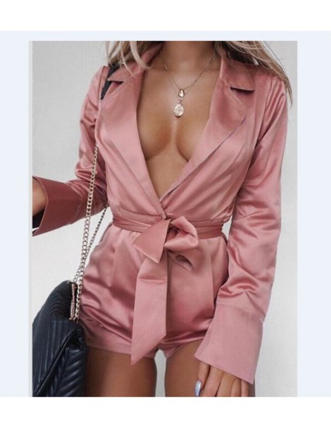 Rompers Sexy Women Playsuit Deep V Neck Long Sleeve Gown Shorts Clubwear Playsuit Bodycon Party Satin Jumpsuit Romper Trouser...