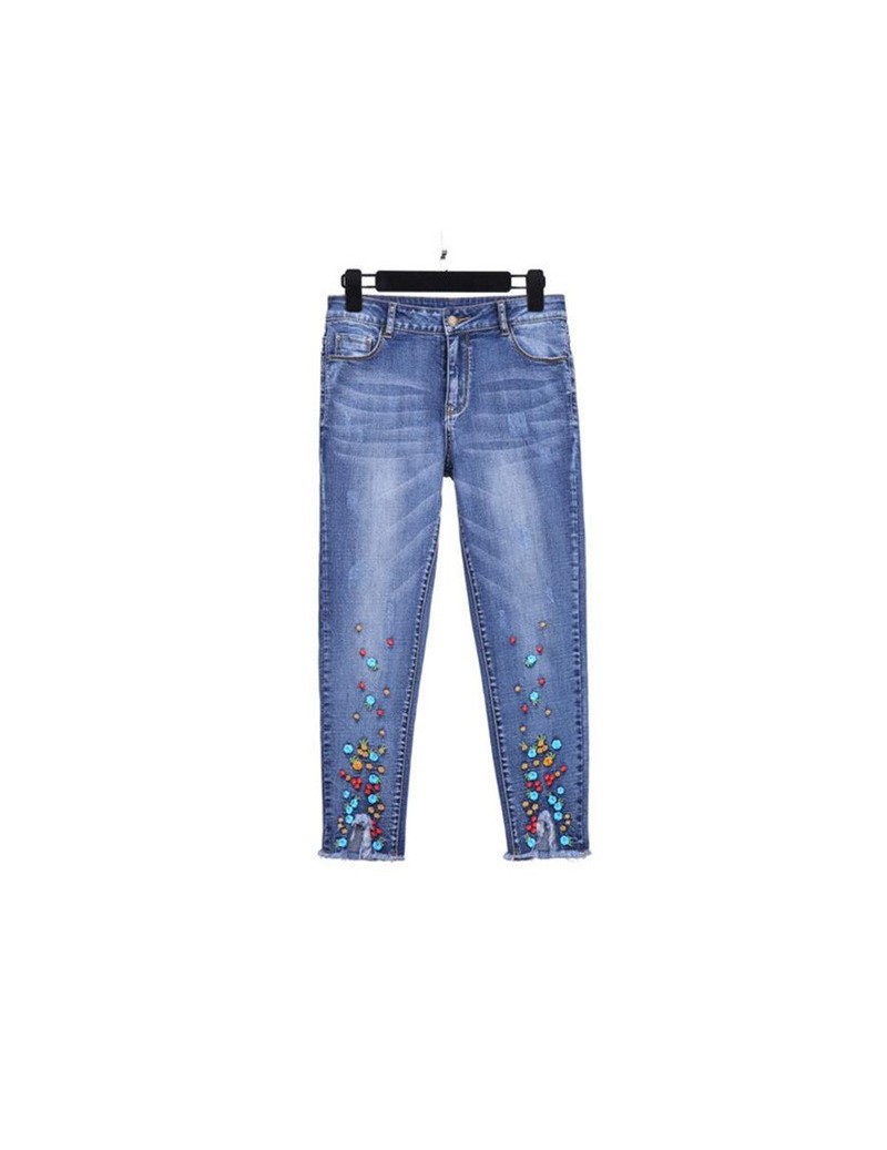 2XL 3XL 4XL Women Jeans Pants 2019 Spring High Waist Casual Trousers Jeans Woman Plus Size Tassels Embroidery Ankle-Length P...