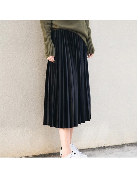 Skirts New 2019 Fashion Autumn And Winter High Waisted Skinny Female Velvet Skirt Pleated Skirts Pleated Skirt Office Lady - ...