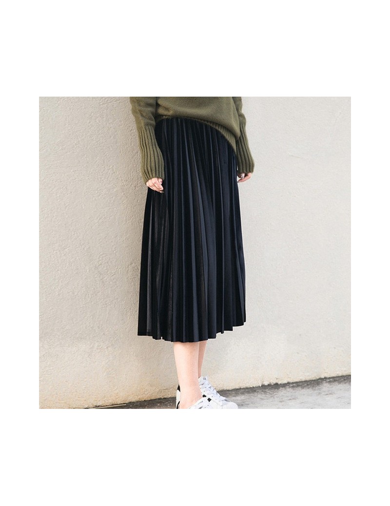 New 2019 Fashion Autumn And Winter High Waisted Skinny Female Velvet Skirt Pleated Skirts Pleated Skirt Office Lady - Black ...