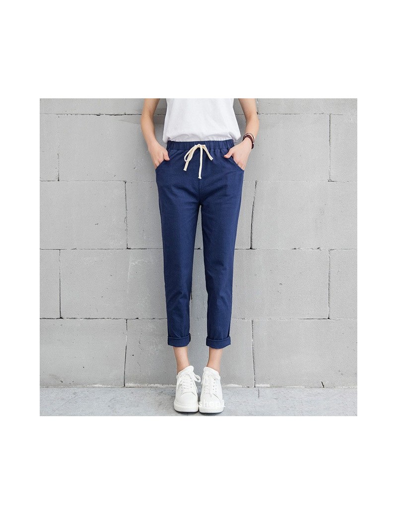 Pants & Capris New Women Casual Harajuku Spring Autumn Big Size Long Trousers Solid Elastic Waist Cotton Linen Pants Ankle Le...