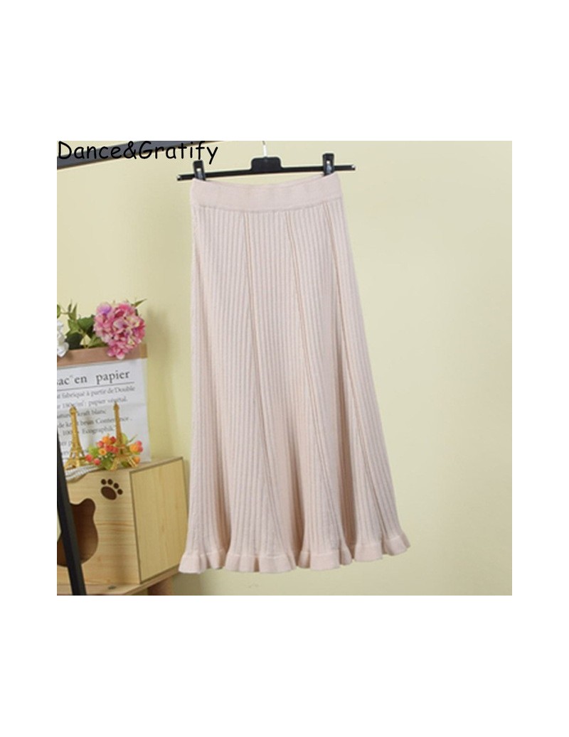 Skirts New 2019 Autumn Winter Womens Kniiting Long Midi Skirt Fashion Classical Solid Knitted Ruffles Mermaid Skirt - Beige -...