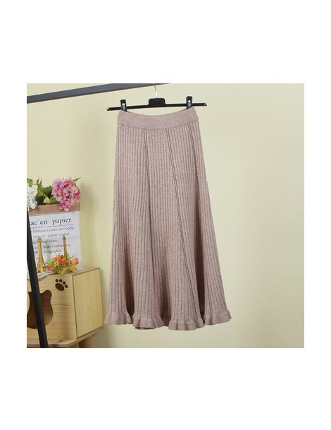 Skirts New 2019 Autumn Winter Womens Kniiting Long Midi Skirt Fashion Classical Solid Knitted Ruffles Mermaid Skirt - Beige -...