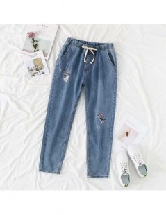 Jeans Cute Cartoon Embroidery Jeans Women Casual Denim Pencil Pants Blue Elastic Waist Loose Jeans Plus Size 5XL 6XL KKFY2582...
