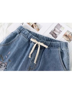 Jeans Cute Cartoon Embroidery Jeans Women Casual Denim Pencil Pants Blue Elastic Waist Loose Jeans Plus Size 5XL 6XL KKFY2582...