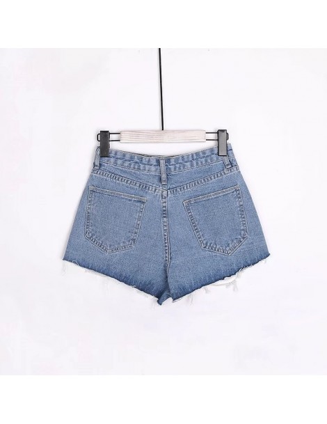 Shorts 2018 new European and American women's high-waist hole burrs denim shorts female summer loose wide leg - Blue - 4T3980...