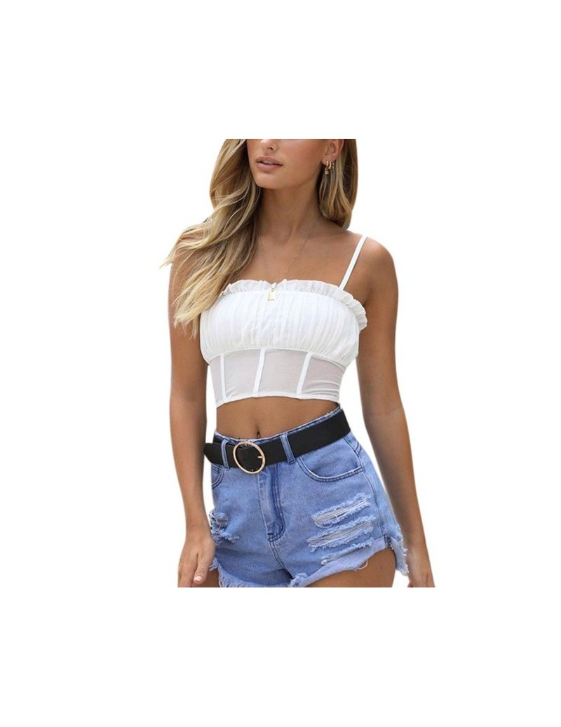 Tank Tops 2019 Popular Mesh Camisole Summer Vest Top Female Micro-transparent Stitching Wood Ear T-Shirt Tank Tops - White - ...