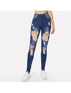 Jeans Blue Ripped Bleach Wash Skinny Jeans Woman 2019 Spring Summer Casual Pants Denim Jeans Womens Korean Style Trousers - B...