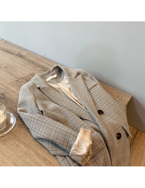 Spring Blazer Slim Korean Restore Plaid Suit Loose Suit Harajuku Vintage Jacket Feminine Outwear - Light coffee color - 4830...