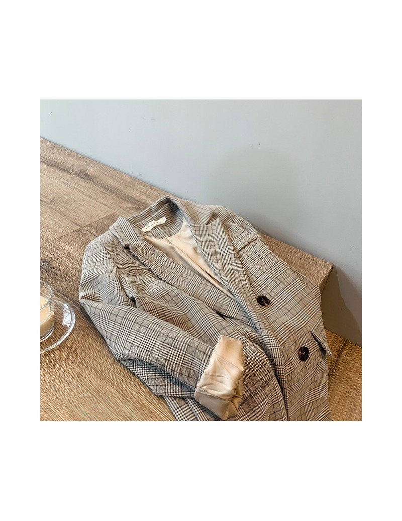 Spring Blazer Slim Korean Restore Plaid Suit Loose Suit Harajuku Vintage Jacket Feminine Outwear - Light coffee color - 4830...