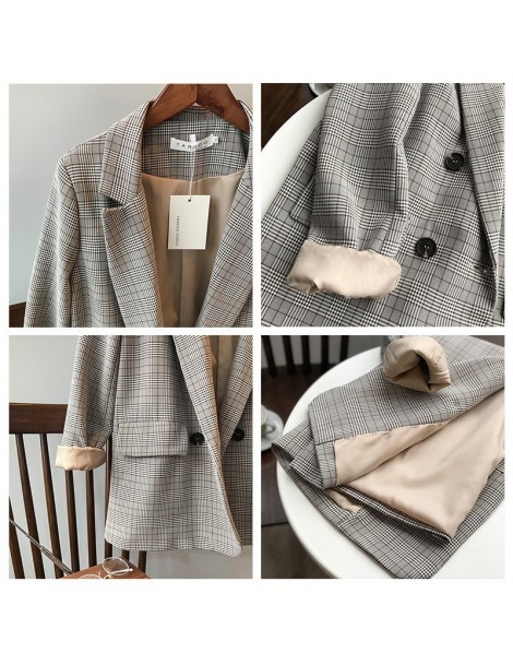 Blazers Spring Blazer Slim Korean Restore Plaid Suit Loose Suit Harajuku Vintage Jacket Feminine Outwear - Light coffee color...