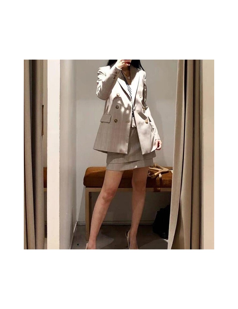 Women Coat 2019 Early Spring Coat Tartan Suit Women Casual Khaki Blazers - Khaki - 4Y3083153085
