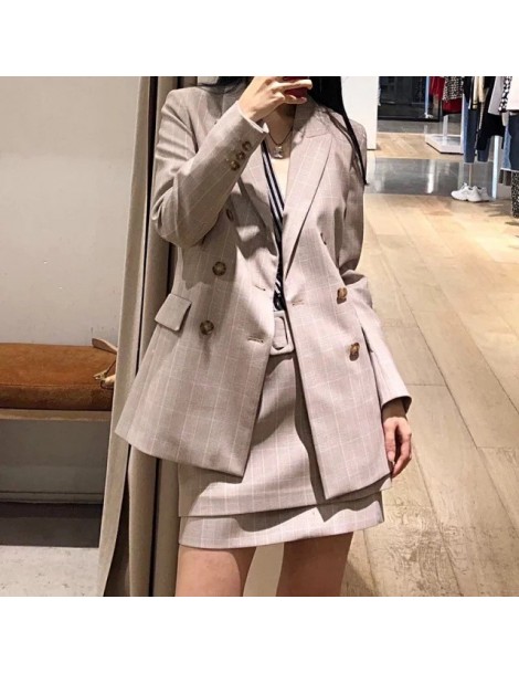 Blazers Women Coat 2019 Early Spring Coat Tartan Suit Women Casual Khaki Blazers - Khaki - 4Y3083153085 $49.86