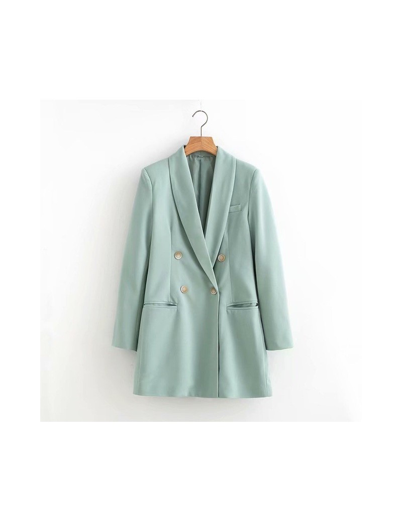 Blazers 2019 women elegant solid color double breasted chic blazer notched collar pocket female causal stylish outwear coat t...