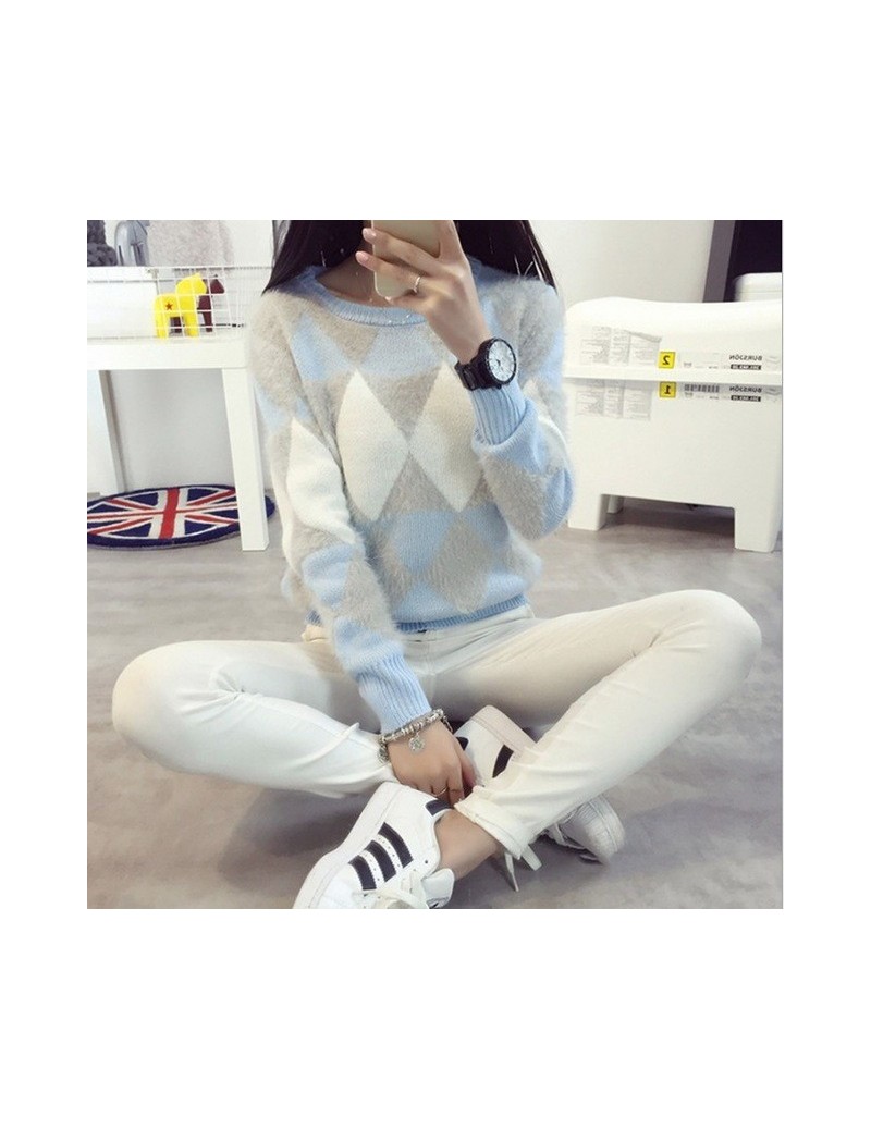 2018 Female Pullovers Winter Sweater Fashion Women Spring Autumn Pullover Long Sleeve Plaid Casual Ladies Short Knit Sweater...