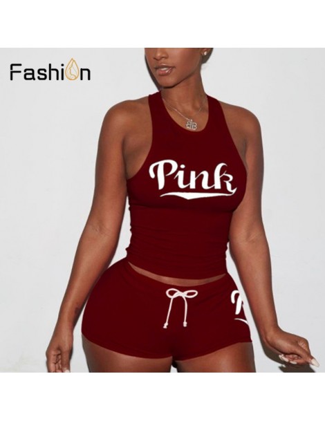 Women's Sets Women Pink Letters Print Tank Top Shorts Two Piece Set Round Neck Sexy Sleeveless Women Outfits Summer Sporting ...
