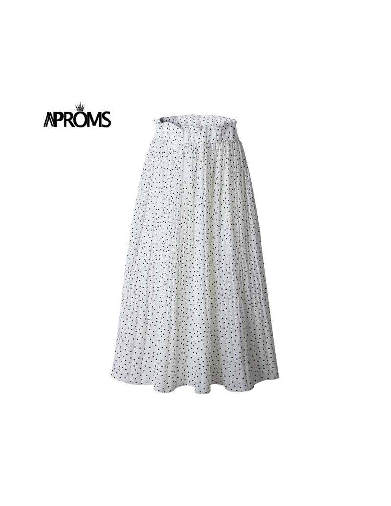 Skirts White Dots Floral Print Pleated Midi Skirt Women Elastic High Waist Side Pockets Skirts Summer 2019 Elegant Female Bot...