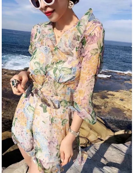 Rompers Sexy v neck floral print ruffled playsuit Elegant long sleeve chiffon jumpsuit romper Summer party beach overalls 201...