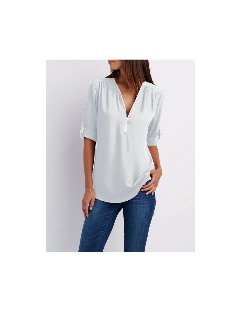 Blouses & Shirts Summer Women Cool Loose Shirt Deep V Neck Chiffon Blouse Casual Ladies Tops Sexy Zipper Pullover Plus Size L...