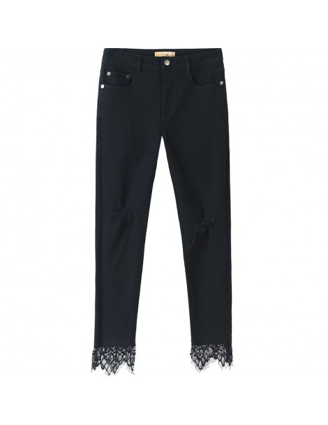 Jeans Autumn New Woman Jeans Mid Waist Solid Ankle-Length Pants Denim Casual Lace Women Denim Pencil Pants Female Streetwear ...