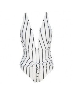 Bodysuits 2019 New Women Sexy One Pieces Swimwear Female White Striped V-Neck Push Up Padded Swimsuits - white 2 - 4Z41373110...