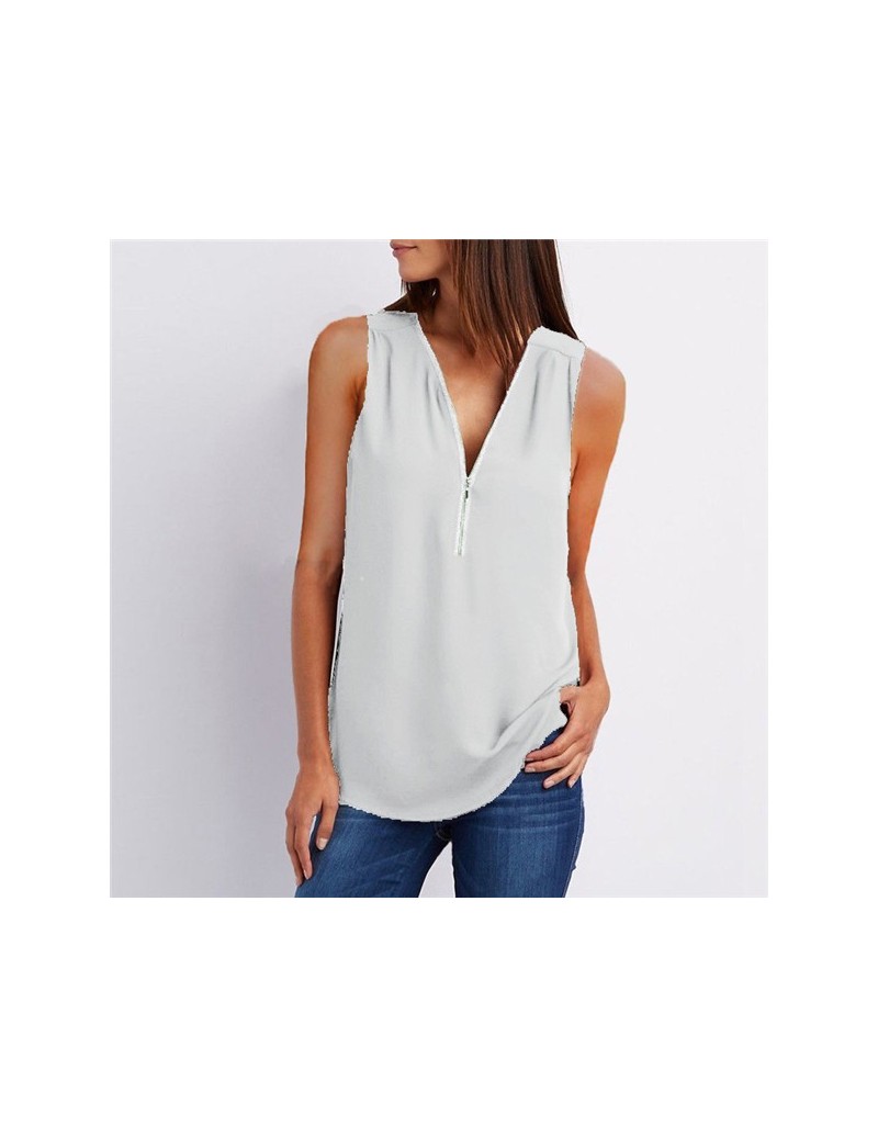 Blouses & Shirts Summer Chiffon Blouse Women's Clothing Vest Solid Color Sleeveless V-Neck Loose Chiffon Shirt Zipper Women T...