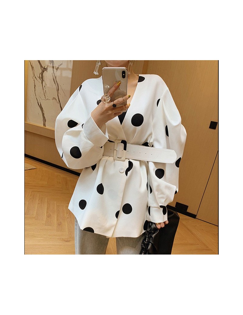 Blazers OL Style Polka Dot Hit Color Women's Blazer V Neck Lantern Sleeve High Waist Sashes Casual Jacket Female 2019 Fashion...