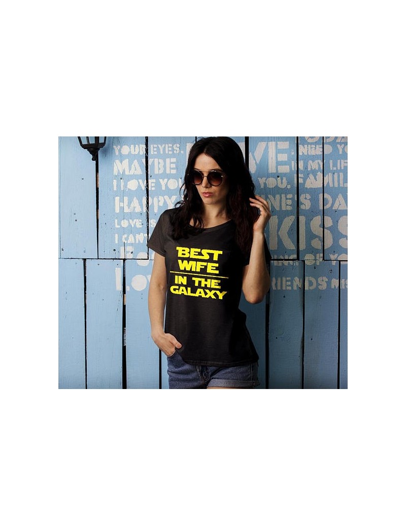 T-Shirts BEST WIFE IN THE GALAXY fashion black T-shirt yellow letters printed tumblr shirts Women t shirts tops graphic Tee -...