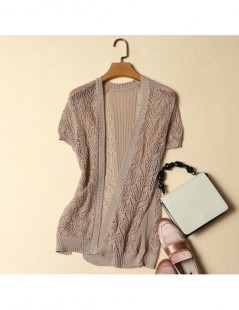 Cardigans 100% linen 2019 short sleeved Cardigan Sweater loose sweater slim size office lady outwear coat tops 0.18KG - brown...