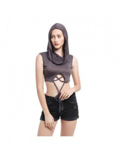 Tank Tops Women Casual Short Vests 2019 Summer Women Sexy Tank Tops Solid Color Sleeveless Hollow Out Lace Up Hooded Tanks - ...