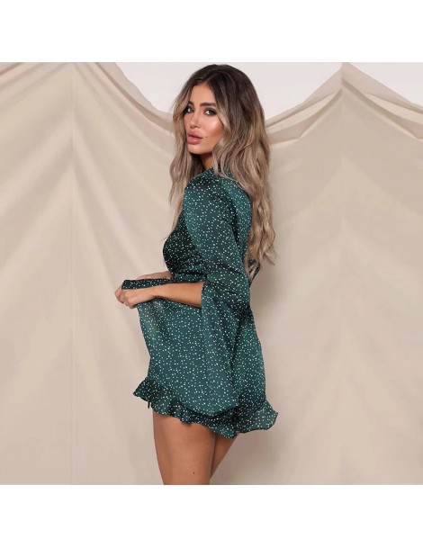 Rompers Green Polka Dot Playsuit Summer Women Overalls beach Sexy Short Jumpsuit female Women Rompers Long Flare Sleeve 588 -...