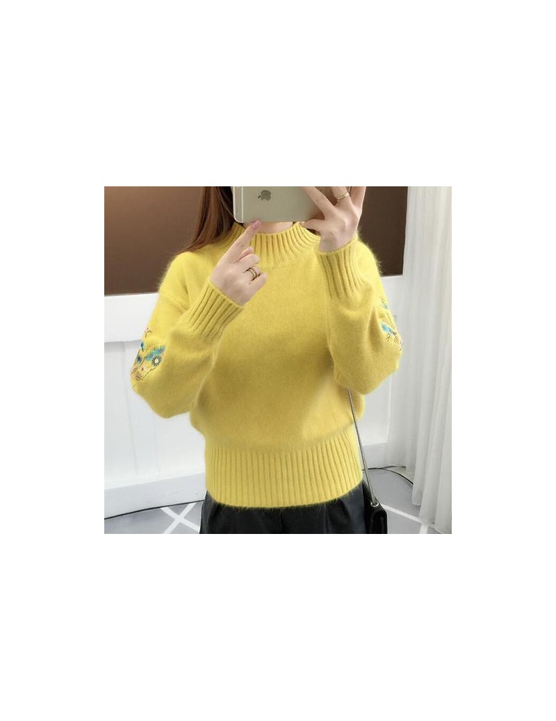 2019 Winter Thick Warm Beautiful Embroidery Turtleneck Sweater Women Long Sleeve Knit Pullover Sweater Female Pull Femme - Y...
