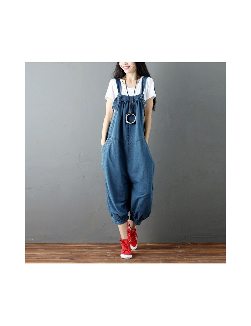 Jumpsuits 2019 New Fashion Knitted cowboy jumpsuit female playsuits fashion wide leg jumpsuits elegant jumpsuit - blue - 4X41...